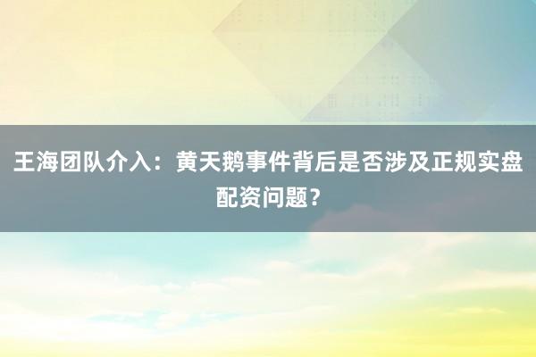 王海团队介入：黄天鹅事件背后是否涉及正规实盘配资问题？