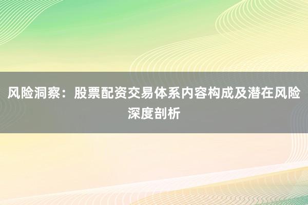 风险洞察：股票配资交易体系内容构成及潜在风险深度剖析
