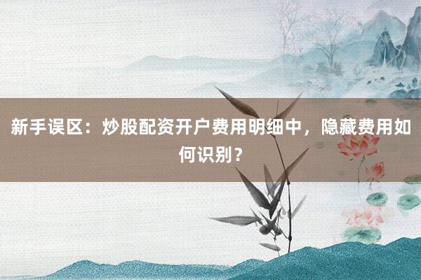 新手误区：炒股配资开户费用明细中，隐藏费用如何识别？