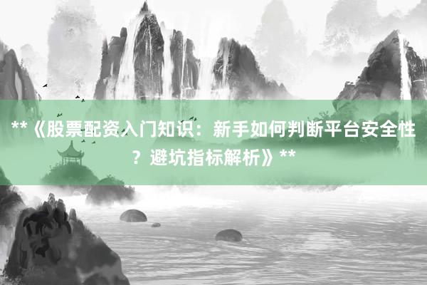 **《股票配资入门知识：新手如何判断平台安全性？避坑指标解析》**