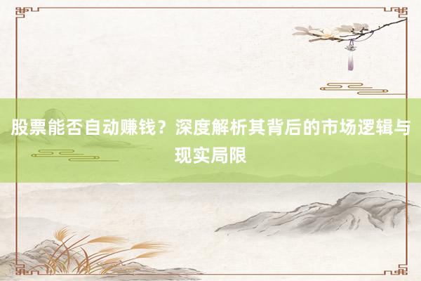 股票能否自动赚钱？深度解析其背后的市场逻辑与现实局限